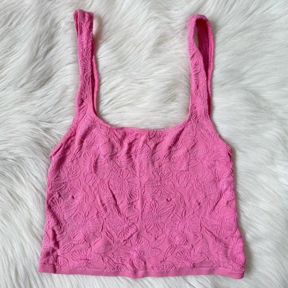 Anthropologie Hannah Seamless Textured Crop Tank Top Pink